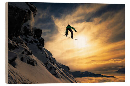 Wood print Snowboarding at Dusk