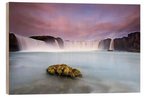 Wood print Godafoss and the moon