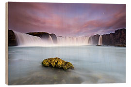 Holzbild Godafoss und der Mond