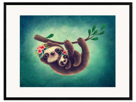 Framed art print Cute Sloth with Baby