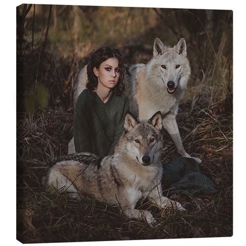 Canvas print The girl and the wolves