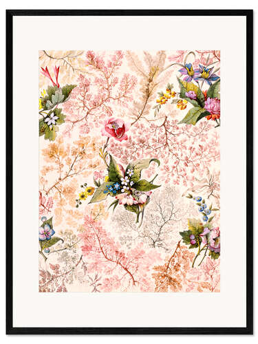 Ingelijste kunstdruk Floral pattern with lichens