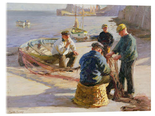 Acrylic print Newlyn Harbour: Mending the Nets