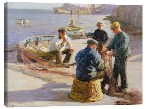 Quadro em tela Newlyn Harbor: consertando as redes