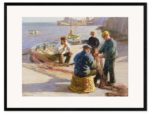 Framed art print Newlyn Harbour: Mending the Nets