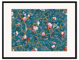 Impression artistique encadrée Motif floral bleu