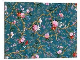 Tableau en plexi-alu Motif floral bleu