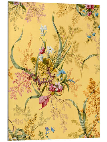 Tableau en aluminium Motif floral sur fond jaune