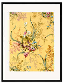 Gerahmter Kunstdruck Blumenmuster in gelb