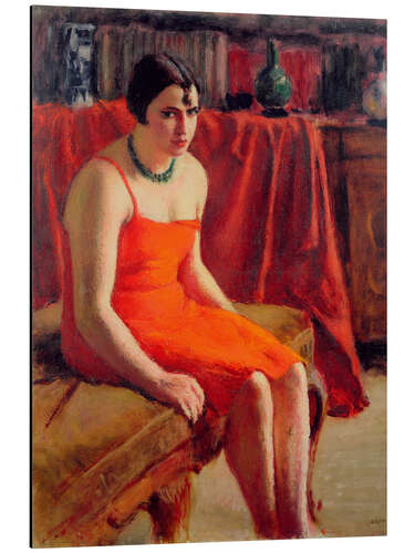 Obraz na aluminium Seated Woman in a Red Dress