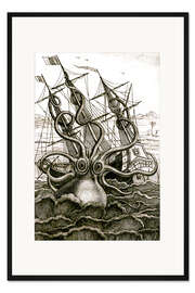 Gerahmter Kunstdruck Oktopus greift ein Schiff an