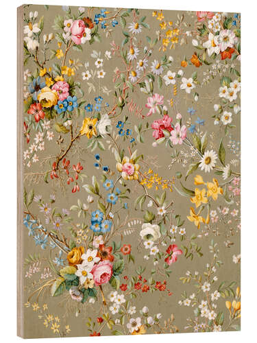 Wood print Floral pattern beige