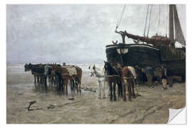 Selvklæbende plakat Boat on the beach of Scheveningen