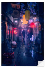 Selvklebende plakat Tokyo blue rain