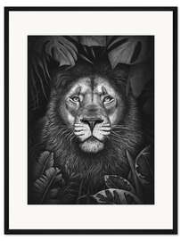 Gerahmter Kunstdruck Löwe in tropischen Blättern