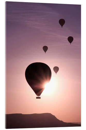 Acrylic print Hot air balloons over mountain landscape