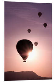 Gallery print Hot air balloons over mountain landscape