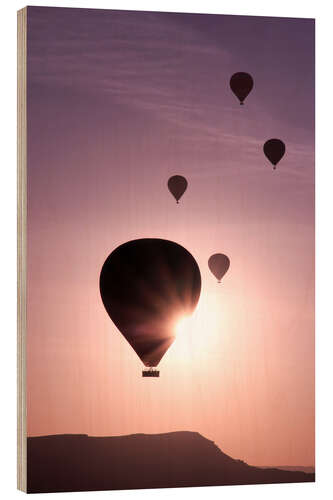 Hout print Hot air balloons over mountain landscape