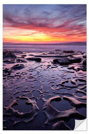 Selvklebende plakat Tide pool with sunset