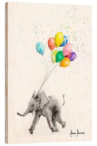 Tableau en bois Éléphant avec ballons