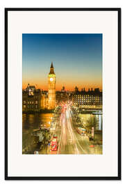 Gerahmter Kunstdruck Big Ben und Westminster Bridge bei Dämmerung