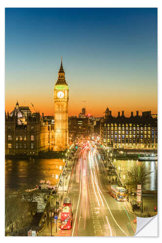 Selvklebende plakat Big Ben and Westminster Bridge at Dusk