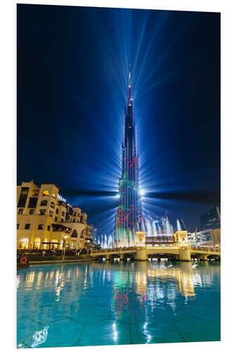 Foam board print Burj Khalifa illuminated at night, Dubai