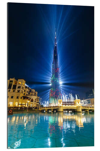 Cuadro de plexi-alu Burj Khalifa iluminado por la noche, Dubai