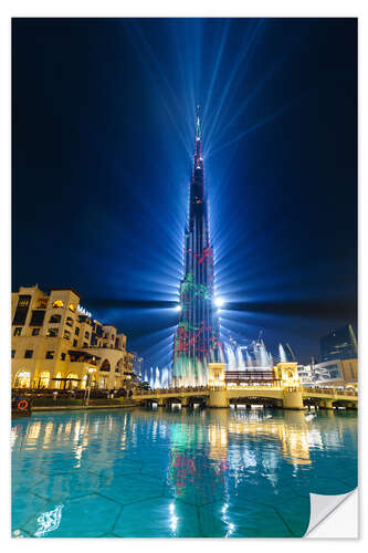 Wandsticker Burj Khalifa bei Nacht, Dubai