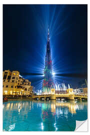 Autocolante decorativo Burj Khalifa iluminado à noite, Dubai