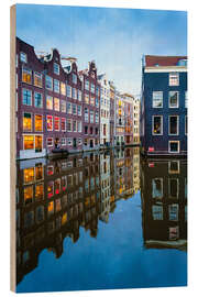 Hout print Amsterdam by night