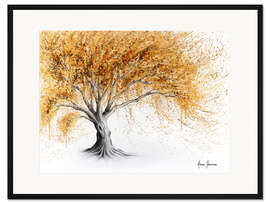 Gerahmter Kunstdruck Baum mit goldenem Glanz