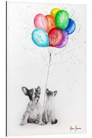 Cuadro de aluminio Frenchie y siameses con globos de colores