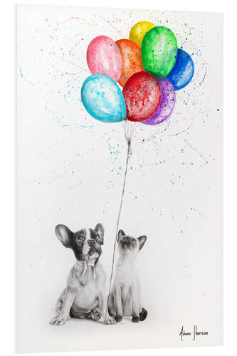 Foam board print Frenchie and Siamese with Colourful Balloons