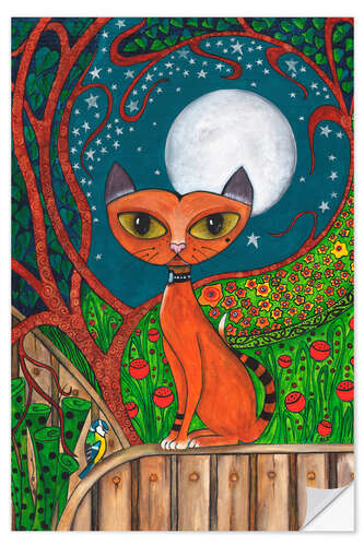 Selvklebende plakat The cat and the moon