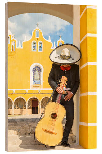 Wood print Mexican Mariachi with his guitar