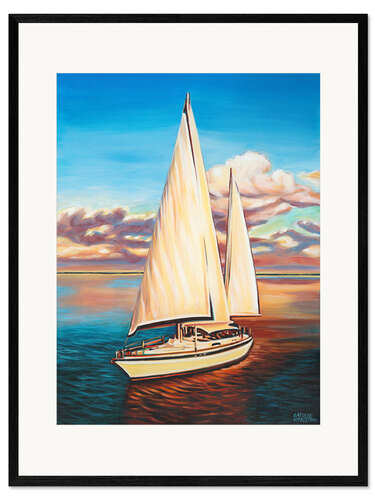 Ingelijste kunstdruk Sailing turn in the morning