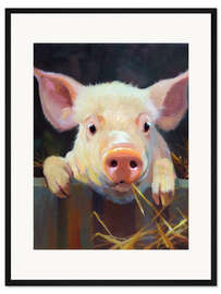 Gerahmter Kunstdruck Rosa Schweinchen