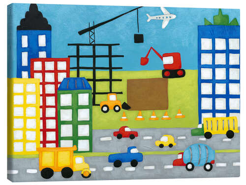 Canvas print Cars and construction site in the city