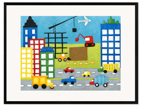 Framed art print Cars and construction site in the city