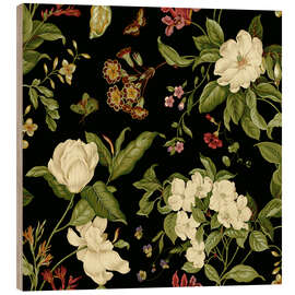 Hout print Garden Floral on Black I