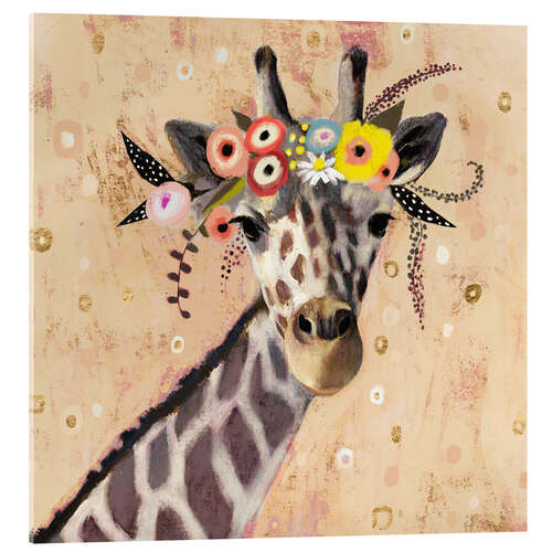 Acrylglasbild Giraffe mit Blumen