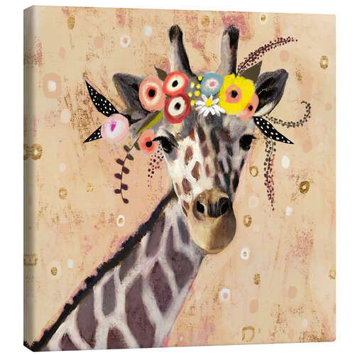 Leinwandbild Giraffe mit Blumen