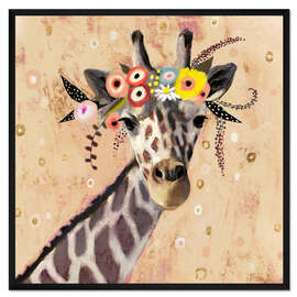 Gerahmter Kunstdruck Giraffe mit Blumen