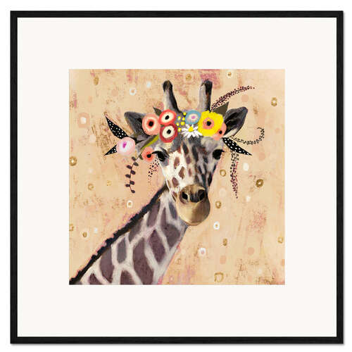 Innrammet kunsttrykk Giraffe With Flowers
