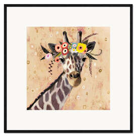 Impressão artística com moldura Giraffe With Flowers