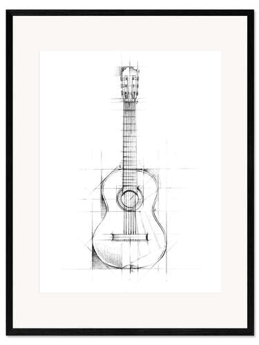 Ingelijste kunstdruk Guitar Sketch