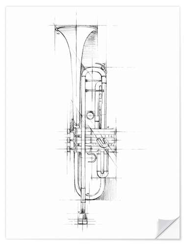 Selvklebende plakat Trumpet Sketch