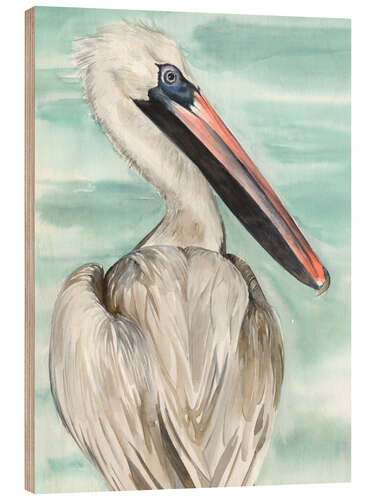 Hout print Turquoise Pelican I