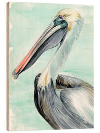 Wood print Turquoise Pelican II